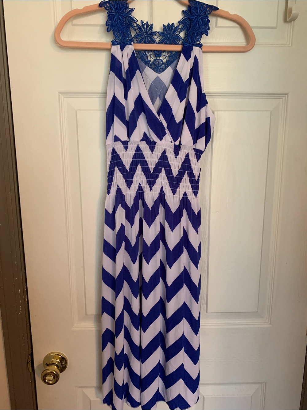 Royal Blue & White Chevron Racerback Style Midi Dress